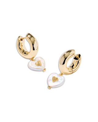 Cultured Freshwater Pearl Heart Dangle Sasha Huggie Hoop Earrings