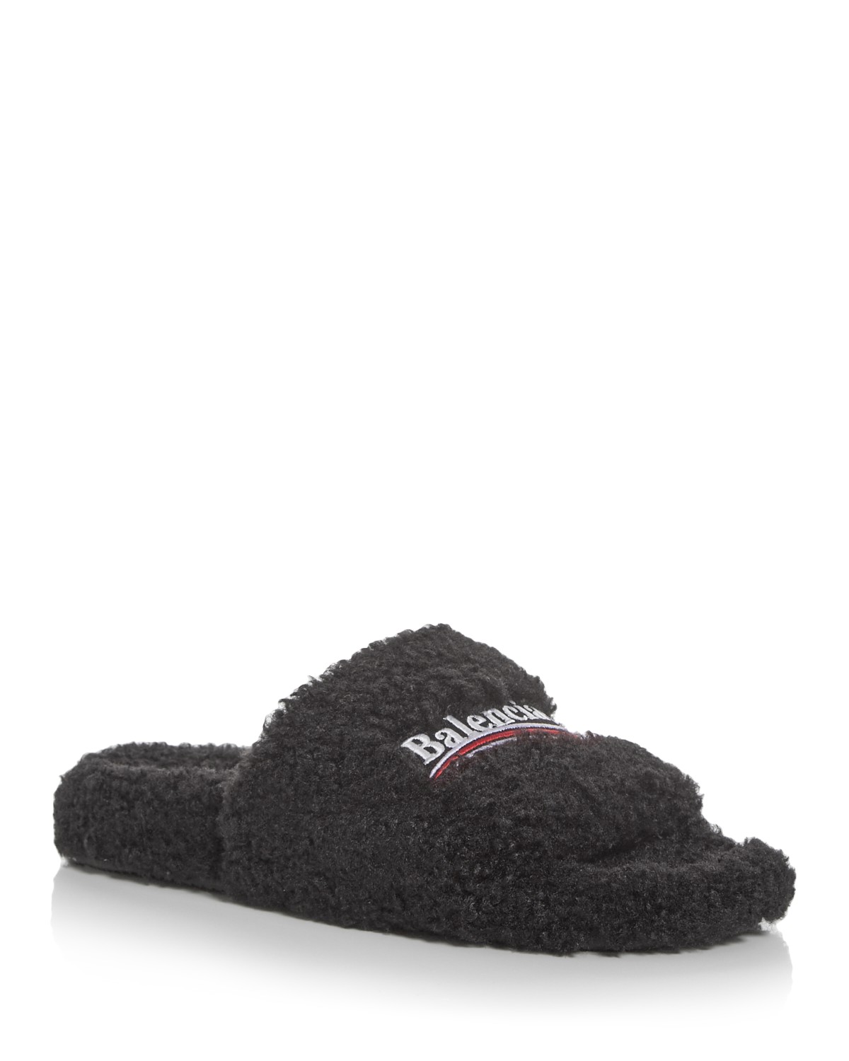 Balenciaga Women's Furry Slide Slippers in Black/Multi