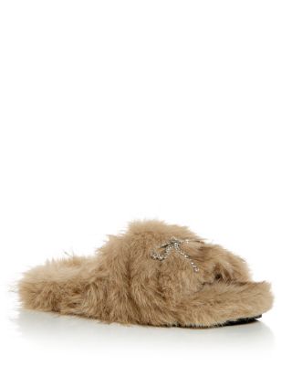 Women's Furry Bow Slide Sandals 
