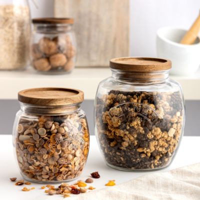 Storage Jars with Wooden Lids, Set of 2