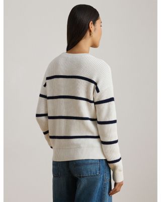 Striped Rib Knit Cotton Crewneck Sweater