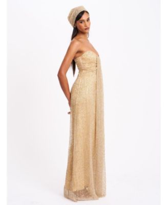  Ada Rhinestone Embellished Strapless Gown with Head Scarf
