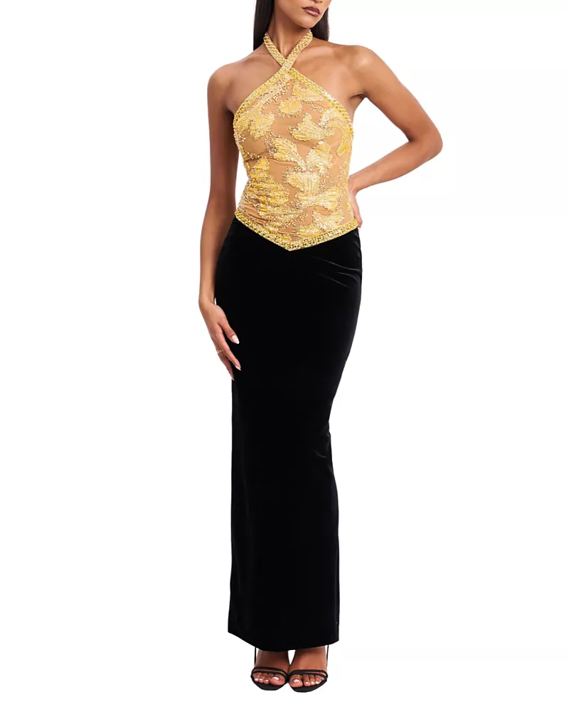 Miss Circle Gazelle Embroidered Vintage Style Maxi Dress