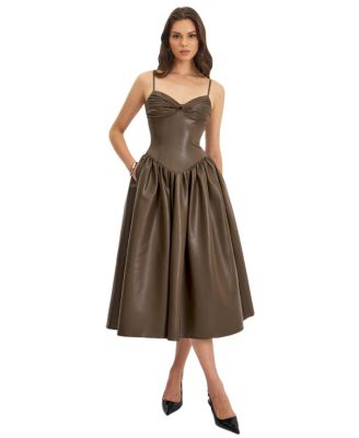 Parisia Faux Leather Drop Waist Maxi Dress
