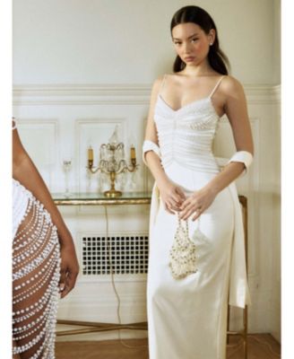  Karmen Faux Pearl Top Pencil Slip Gown with Scarf