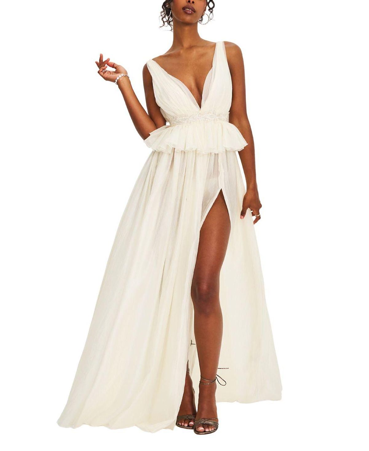 Miss Circle Calleigh Flare Beaded Belt Maxi Gown