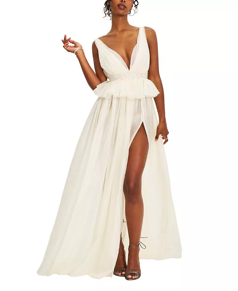 Miss Circle Calleigh Flare Beaded Belt Maxi Gown