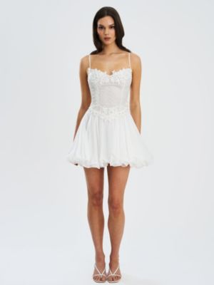  Fabiola Lace Trim Net Top Mini Flare Chiffon Dress