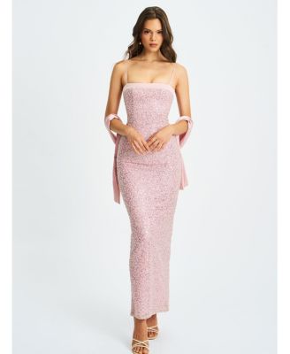  Raizel Beaded Sequin Bodycon Gown with Scarf