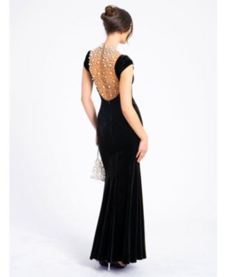  Rachael Velvet Faux Pearl Embellished Gown
