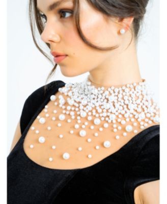  Rachael Velvet Faux Pearl Embellished Gown