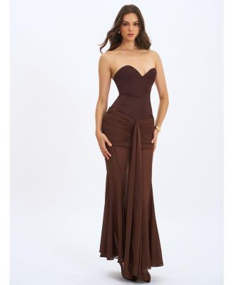 Giovana Sweetheart Draped Mesh Mermaid Maxi Dress