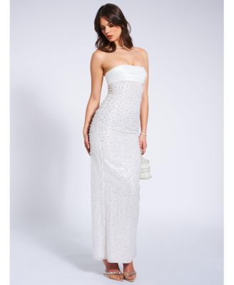 Lainey Satin Sequin Beaded Maxi Evening Dress