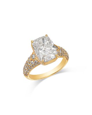 Luxe Collection Certified Lab Grown Diamond Elongated Cushion Engagement Ring with Pav&eacute; Band in 18K Yellow Gold, 5.6 tcw