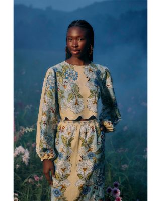 Garden Scarf Print Linen Top