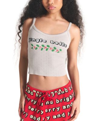 Pointelle Cropped Camisole & Waffle Knit Pants Pajama Set