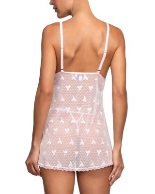 Stretch Mesh Bow Pattern Babydoll &amp; Thong