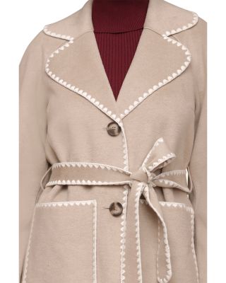 Belted Jacket With Crochet Trim
