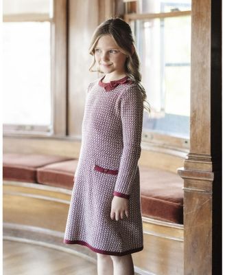  Girls' Organic Long Sleeve Bow Detail Tweed Sweater Dress - Little Kid, Big Kid