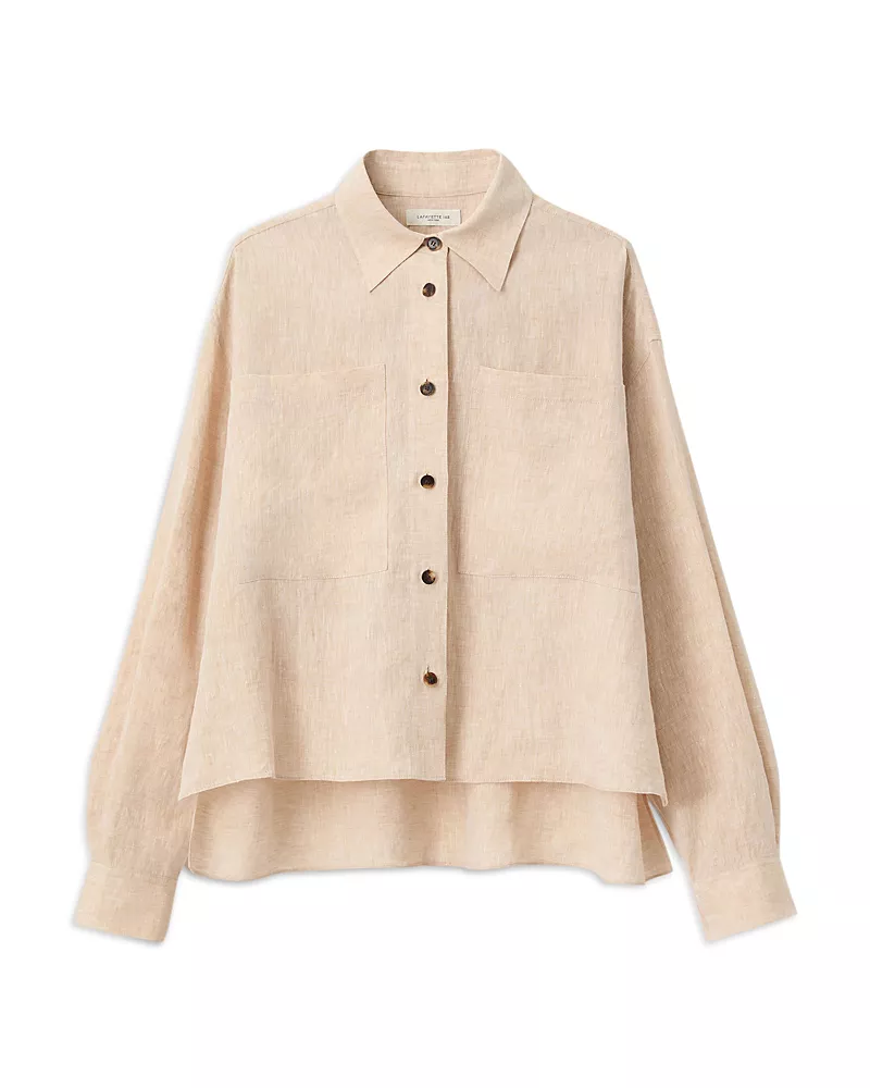 Lafayette 148 New York Cropped Boyfriend Linen Shirt