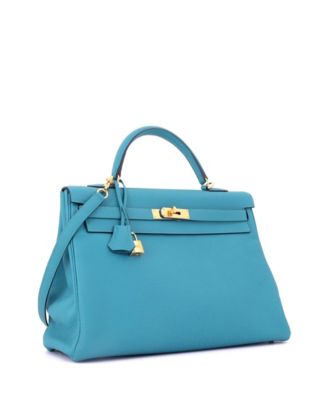 Kelly 35 Handbag Blue Togo with Gold Hardware