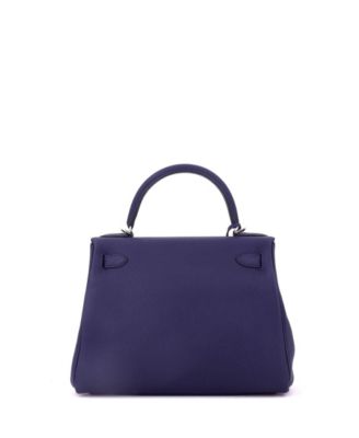 Kelly 28 Handbag Blue Togo with Palladium Hardware