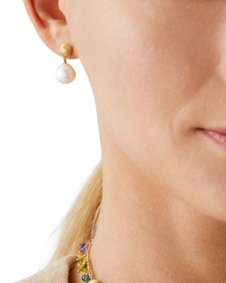 18 K Yellow Gold and Cultured Freshwater Pearl Drop Earrings