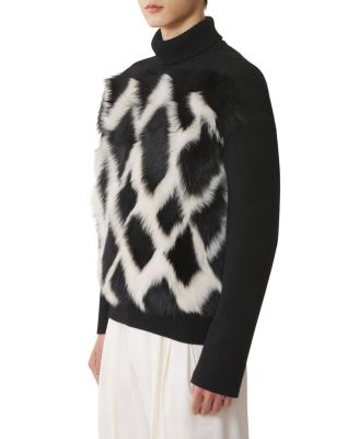  Wool and Leather Intarsia Turtleneck Sweater