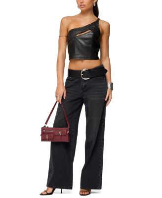  Asymmetric Cutout Faux Leather Top