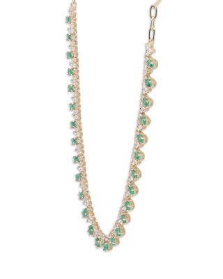 Emerald & Diamond Droplet Collar Necklace in 14K Yellow Gold, 18"