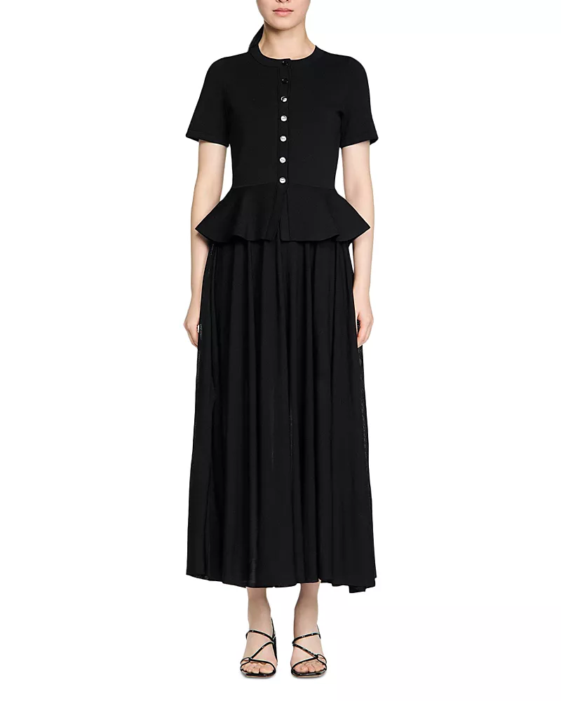 Sandro Judith Peplum Knit Maxi Dress