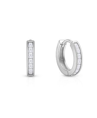  Girls' Sterling Silver Channel Cut CZ 11mm Huggie Hoops Earrings