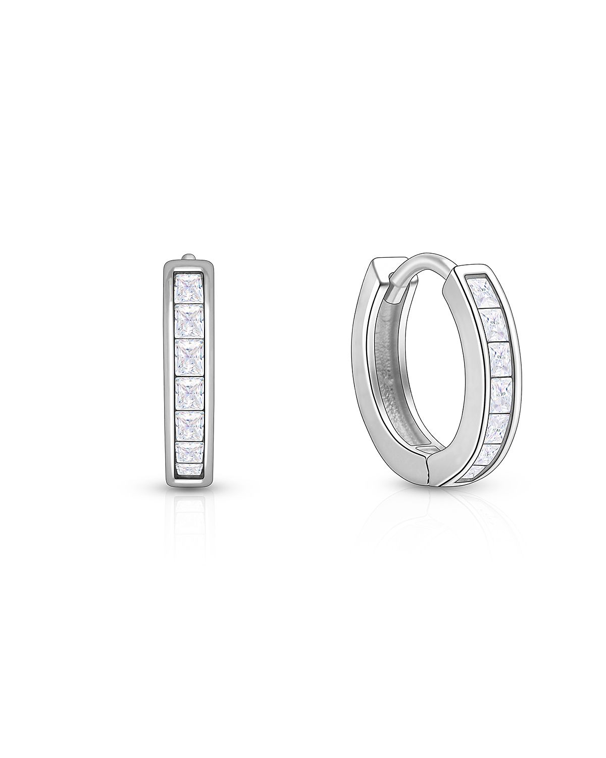 Tiny Blessings Girls' Sterling Silver Channel Cut Cz 11mm Huggie Hoops Earrings