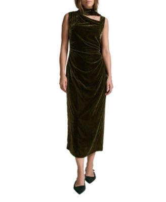  Women's Velvet Scarf Detail Midi Dress