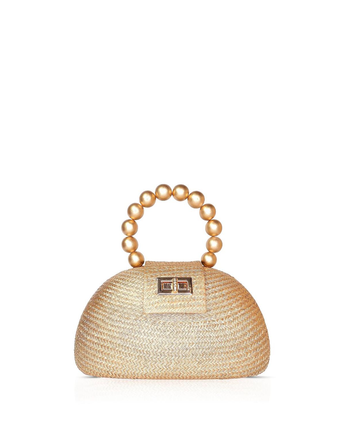 Soli & Sun The Orla Woven Straw & Wooden Bead Statement Clutch Bag