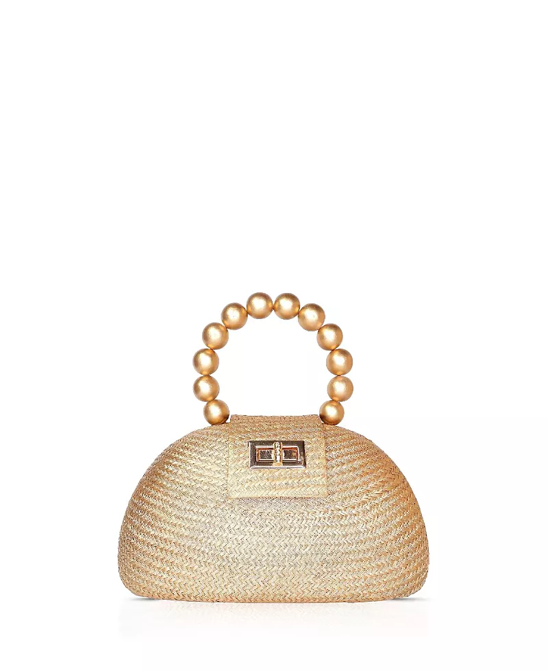 Soli & Sun The Orla Woven Straw & Wooden Bead Statement Clutch Bag