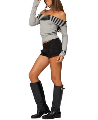 Leetal Stripey Foldover Knit Top