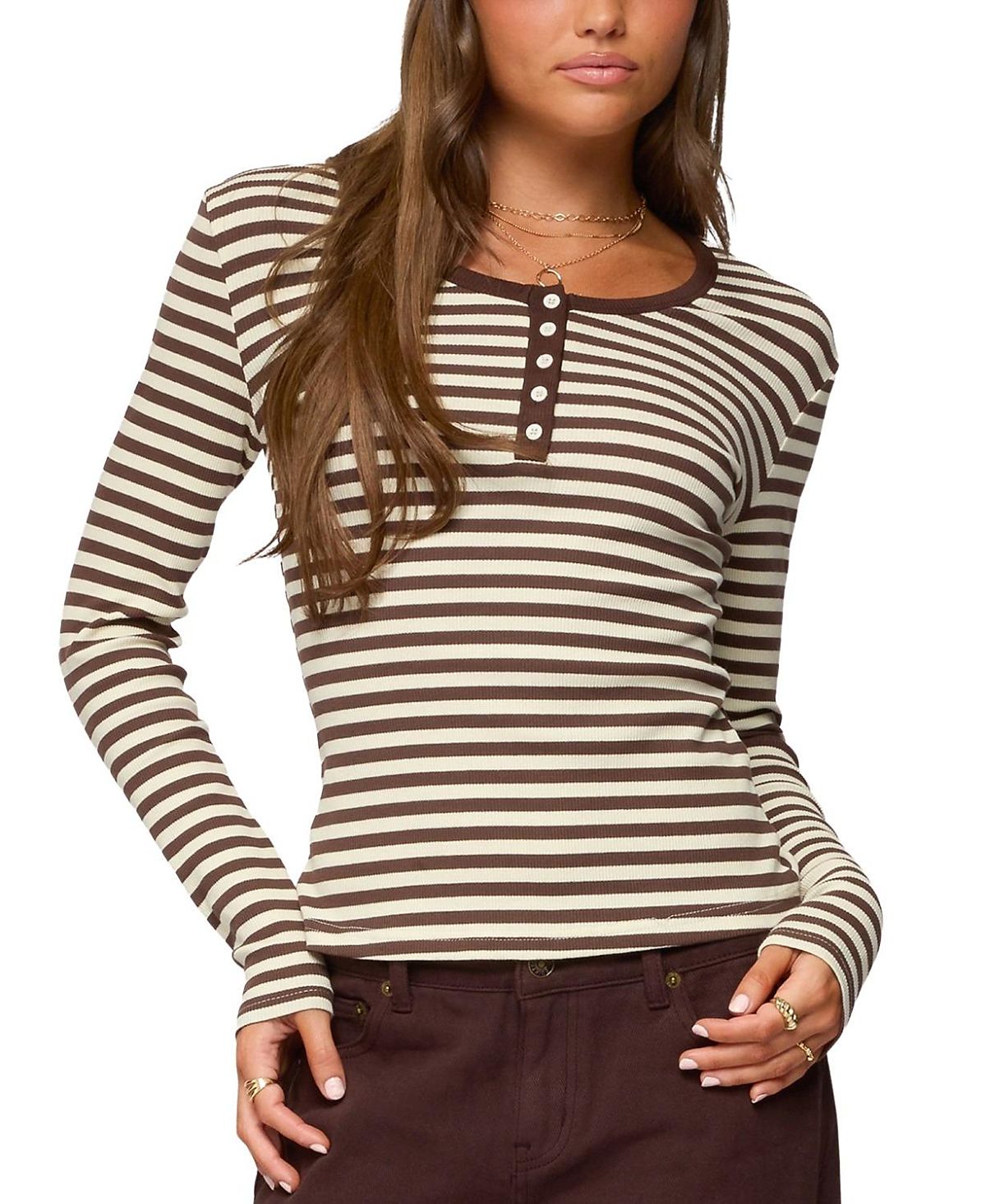 Edikted Roma Striped Henley Top