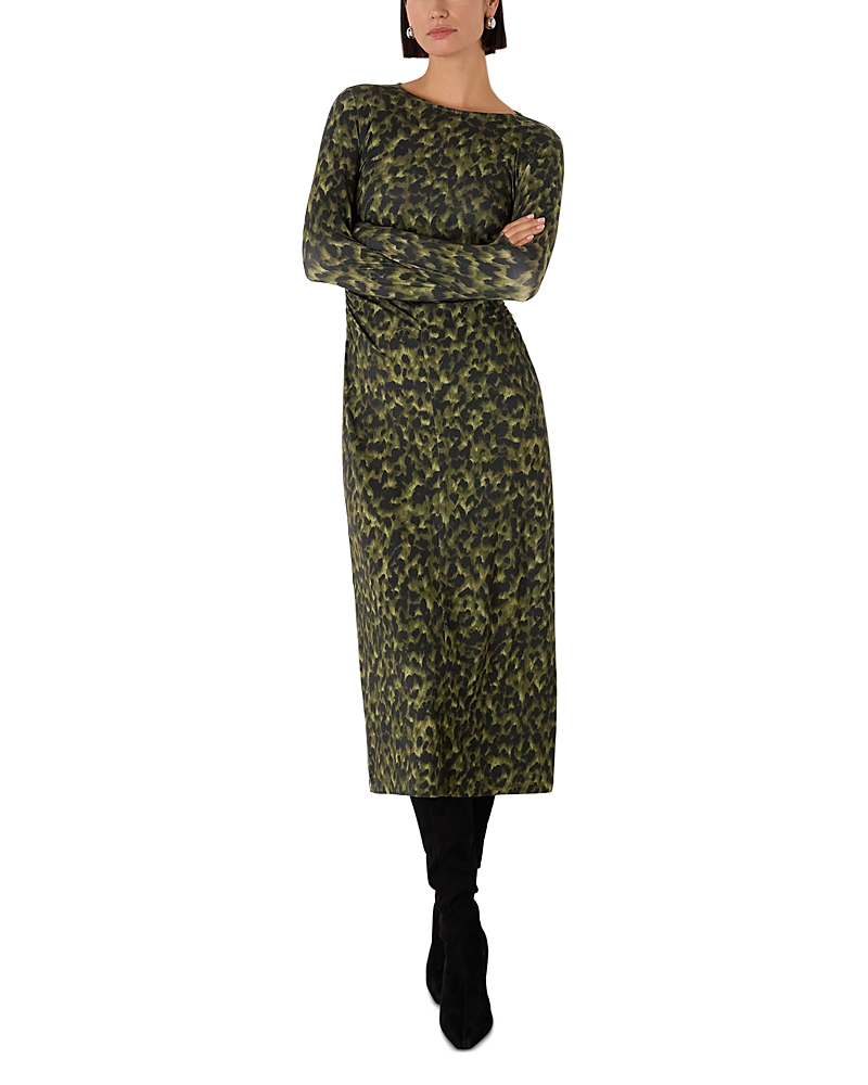 Whistles Animal Print Ruched Jersey Dress