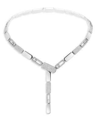 18K White Gold Imperial Move Diamond Pav&eacute; Cravate Lariat Necklace, 14"