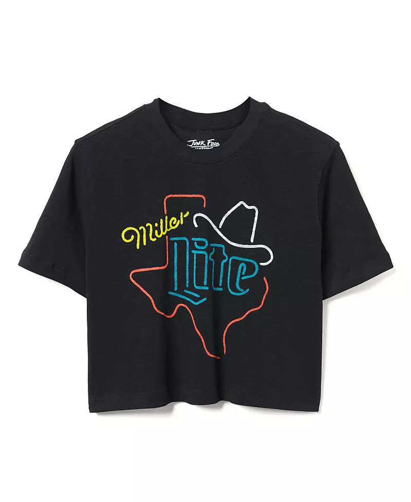 Junk Food Clothing Women's Miller Lite Texas Mock Neck Crop Tee