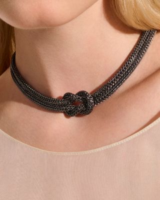 Dark Sterling Silver Love Knot Double Strand Necklace, 14"