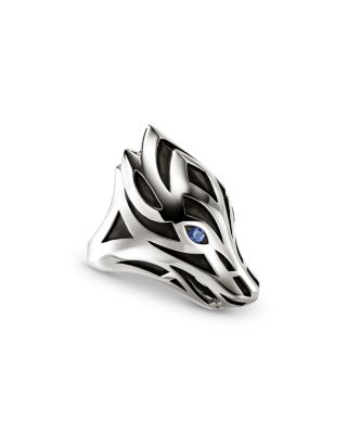 Men's Sterling Silver Naga Blue Sapphire Dragon Ring