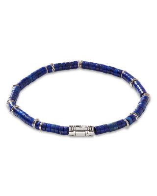Men's Sterling Silver Heishi Lapiz Lazuli Beaded Bracelet