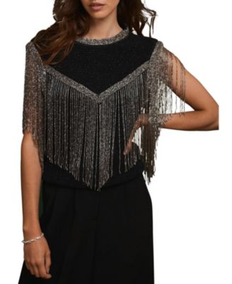  Women's Embellished Fringe Detail Top