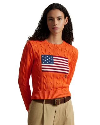 Flag Cable Knit Cropped Sweater