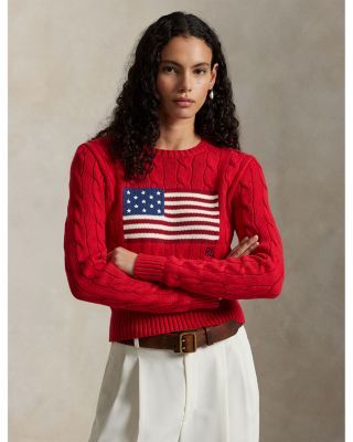 Flag Cable Knit Cropped Sweater