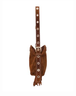 Miss M Mini Fringed Brown Suede Crossbody Bag