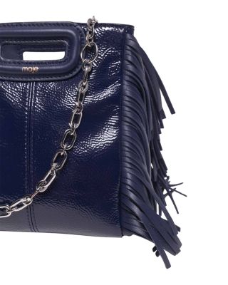 Miss M Mini Fringed Blue Leather Crossbody Bag