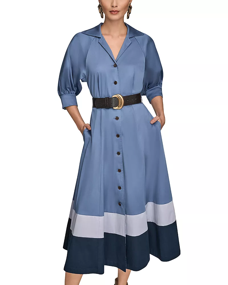 Donna Karan Colorblocked Belted Shirtdress